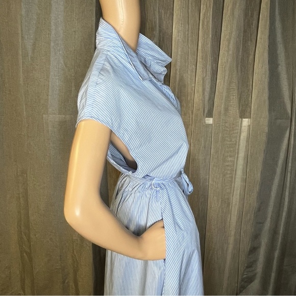 Ellen Tracy Women's Pinstriped Blue & White Embroidered Shirtdress Large NWT - Picture 4 of 15